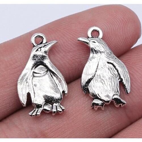 Free Ship 200 pcs Antique silver penguin charms pendant 20x12mm