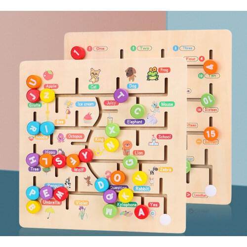 Wooden Beads Blocks Away Alphanumeric Maze Puzzle Educational Early Childhood Intellectual Development of Teaching Aids