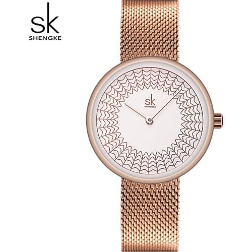 SHENGKE Women Watches RoceGold Mesh belt Watches Female relogio feminino Clock Creative Quartz Wristwatches Montre Femme