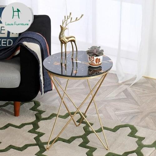 Louis Fashion Nordic Tea Table Simple Living Room Small Simple Marble Edge Several Round Toughened Glass Balcony Leisure