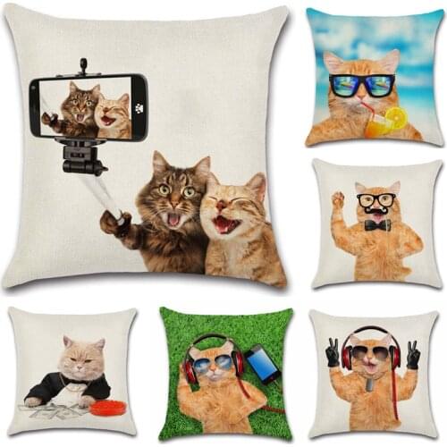 Funny Selfie Music Boss cats pillow cases Decoration home sofa chair customize your pets photos cushion cover friend kids gift