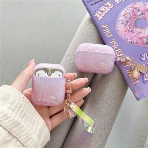 For Apple AirPods 1 2 Case Cute Dream Purple Shell Pattern Headphone Case Luxury Pearl Keychain for Airpods Pro Earphone Cover
