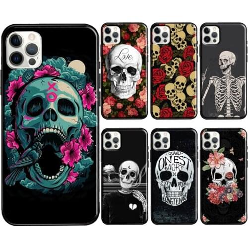 Skeleton bones horrible Flower Skull Phone Case For iPhone 11 12 Pro Max 12 Mini X XR XS MAX 7 8 Plus 5S SE 2020 Soft Cover