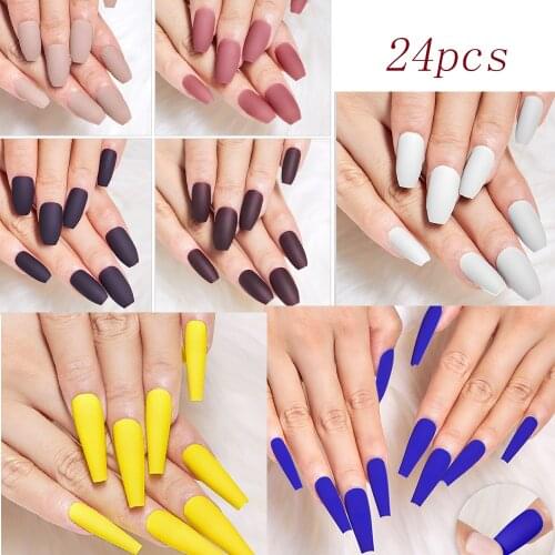 Nail Art Long Fake Nails Matte Ballet Tips Press on False with Glue Coffin Stick Display Set Full Cover Artificial Designs Kiss
