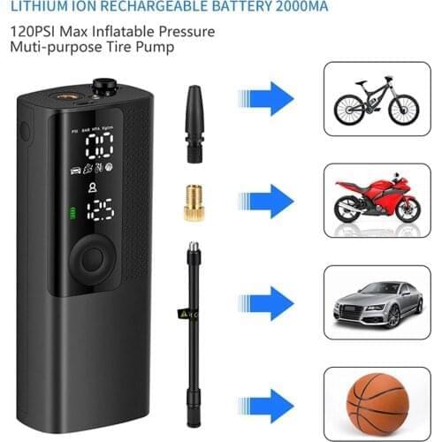 Electrical Car Air Pump 2000mah Mini Portable Wireless Tire Pump Inflator for Car Motorcycle Bicycle Ball Inflatable Pump