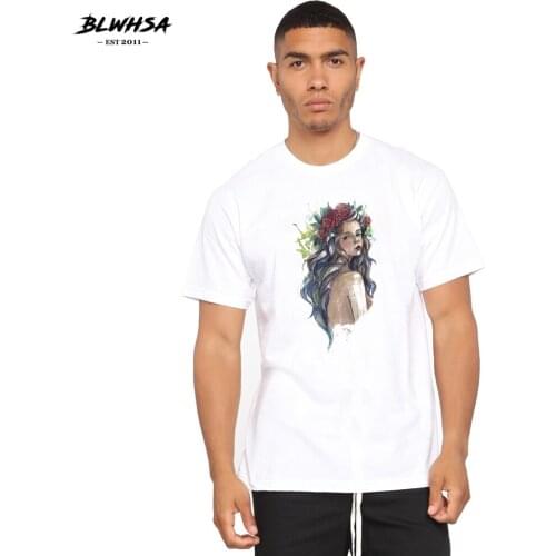 BLWHSA Hand Painted Girl Printeing T Shirt Men Fashion Short Sleeve Funny T-shirt Hip Hop Design Girl Print Plus Size Shirts
