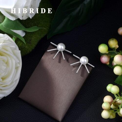 HIBRIDE Trendy Star Full Mirco Paved CZ Stud Earrings Wedding Party Stud Earring Fashion Jewelry aretes de mujer modernos E-429