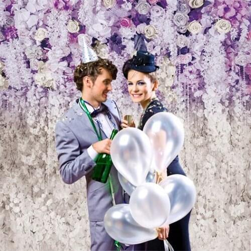 HUAYI Romantic Purple White Flowers Wall Wedding Backdrop Photography Valentines Day Bridal Shower Floral Background Panel