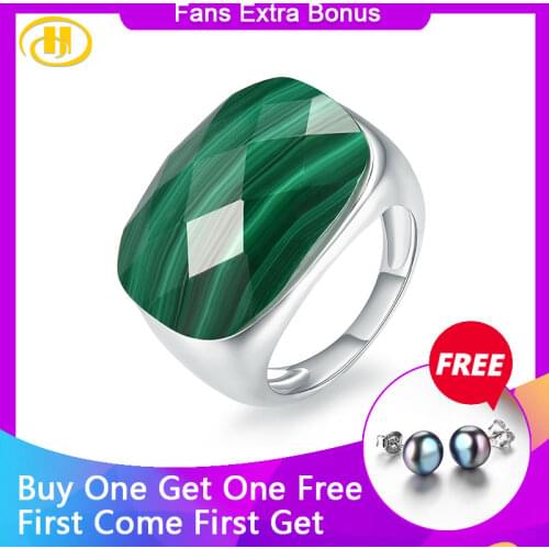 Hutang Malachite Engagement Rings Checkerboard Cut Natural Gemstone Solid 925 Sterling Silver Ring Men Women Fine Stone Jewelry