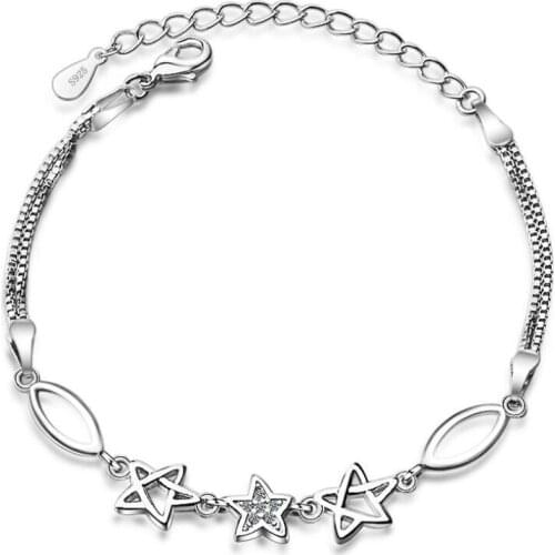 KOFSAC New Popular Sterling Silver 925 Bracelets For Women Shiny CZ Personality Heart Bangles Fine Jewelry Valentines Day Gifts