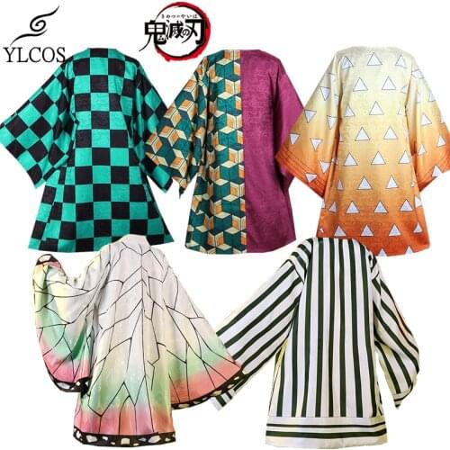Anime Demon Slayer Costume Kochou Shinobu Kamado Tanjirou Cloak Cosplay Halloween Kisatsutai Uniform Costumes