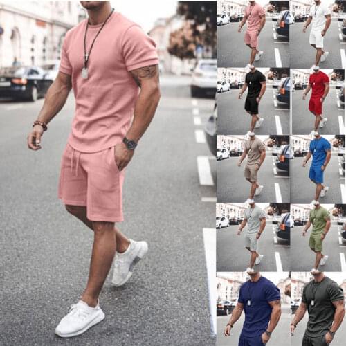 Hot Style Mens Summer Newest Short-sleeved Shorts Suit Sports Men Track Suit Solid Colors 5xl Plus Sizes Casual Suit Men Sets