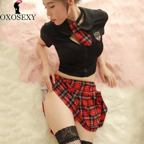 Red Bandage Backless Open Bra School Uniform Sexy Costumes Skirt Grid England Student Lingerie Cosplay Sexy Underwear Zipper 481