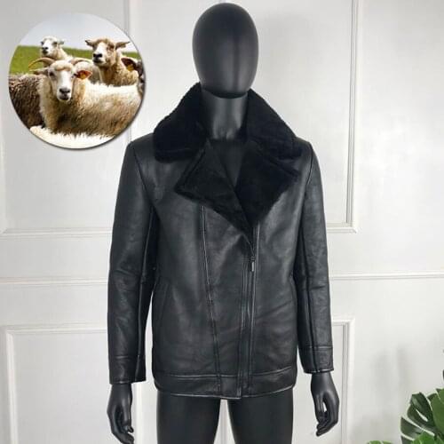 Classic Leather Jacket Men Windproof Fully Sheepskin Lined Jackets Warm Fashion Casual Real Natural Fur Jacket