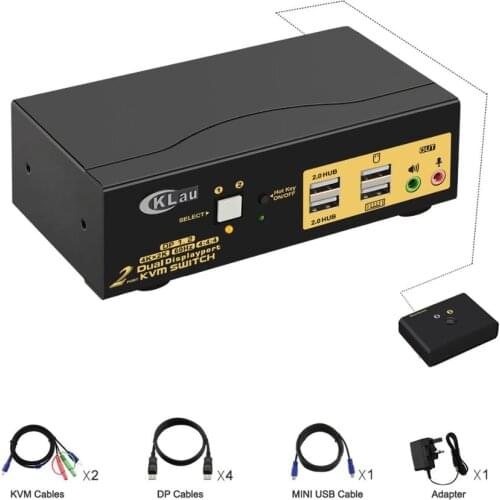 2port Dual monitor Displayport KVM Switch , Extended Display, 4K@60Hz, 4:4:4 , with audio and USB Hub