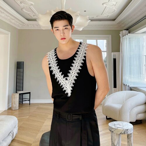 Summer clothing Korean Style Mens minority LACE VEST Unisex mens and womens sleeveless T-shirt