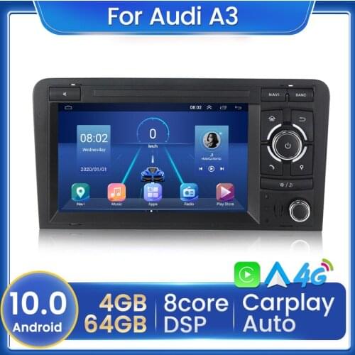 4G LTE android10.0 4G+64G GPS Navigation Car Auto Radio Multimedia Player For Audi/A3/S3 2002-2011 Built-in carplay DSP IPS