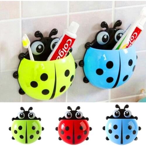 Cute Ladybird Beetle Toothbrush Toothpaste Shelves Pencil Pen Storage Holders Racks Children Brush Teeth Bathroom Supply Storage