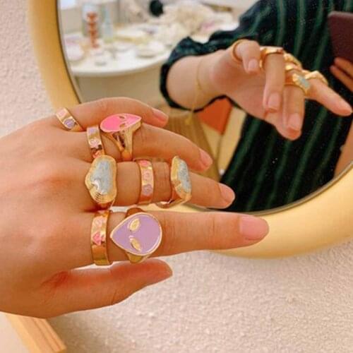 Fashion Summer Smile Face Cute Copper Rings Cold Wind Macaron Cartoon Heart Clouds RingsWomens Jewelry Party Gifts For Girl