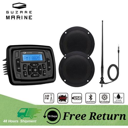 Marine Stereo Bluetooth Radio Audio Receiver MP3 Player+4inch Marine Waterproof Speakers For RV ATV Boat Golf Cart+FM AM Antenna