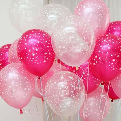 New 30 pcs blue pink clear Five star printed pearl latex helium balloon 12Inch wedding Birthday Party Decorative kids Toys