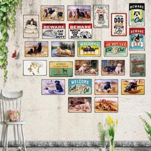 Beware Cat on Duty Retro Pet Sign Metal Animal Tin Sign Vintage Plates For Wall Art Retro Home Decor 30X20CM