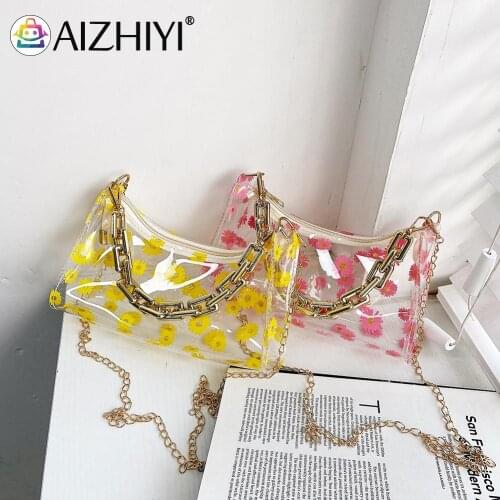 Casual Pure Color Chain Handbag Purse Women Summer Clear Chain Shoulder Bag Fashion Ladies Daisy Letter Crossbody Bags