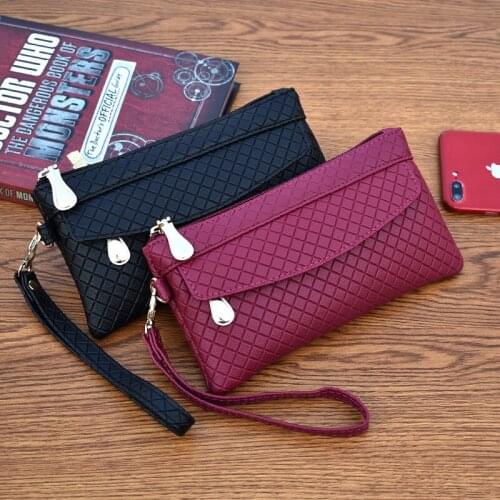 Simple Plaid Wallet For Women PU Leather Cellphone Handbag Shopping Lady Purse Mini Coin Purse Card Holder Clutch Shopping Bag