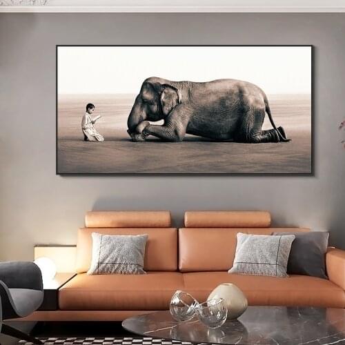 Child Lectures as Elephant Wall Art Decoration Canvas Painting Zen Art Poster Print Canvas Art Animal Picture for Living Room