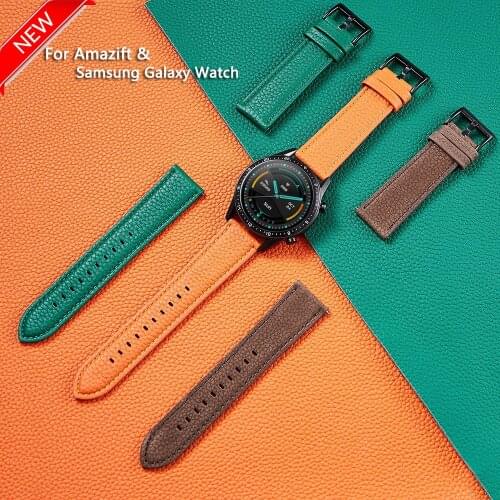 22mm Leather Watch Band for Samsung Galaxy Watch 3 Frontier Gear S3 Classic For Amazfit 46mm HuaWei GT2 Geniune Leather Band