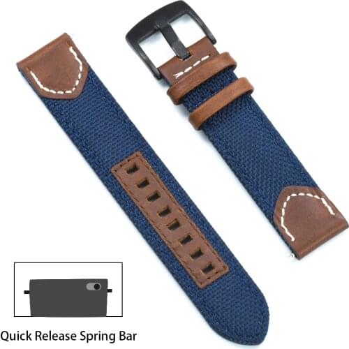 Nylon + Leather 20mm 22mm Watch Strap Premium Grade Bracelet Quick Release Bar Watchband For Men Women Each Brand Watches Band