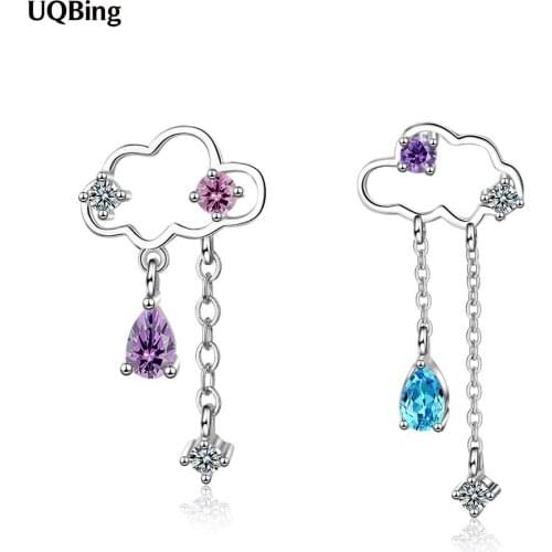 925 Sterling Silver CZ Zircon Cloudy Tassel Wedding Stud Earrings for Women Lady Fashion Jewelry Pendientes