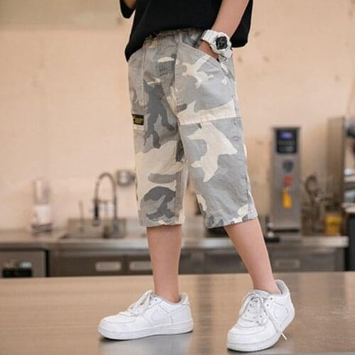 Summer New Camouflage Cargo Shorts Boys Casual Cotton Calf-length Pants for Kids Fashion Loose Big Boys Shorts Size 8 10 12