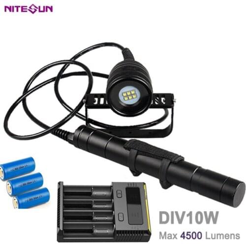 NITESUN DIV10W Diving Spotlight 6* CREE XM-L2 6500K max 4500LM underwater 150 meter Scuba Canister Dive Light battery charger