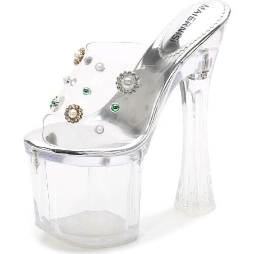 Big Size 34-41 Summer Transparent Platform Pumps Women Shoes 18cm Heels Rivet Open Toe Sexy Party Ladies Shoes With Heels