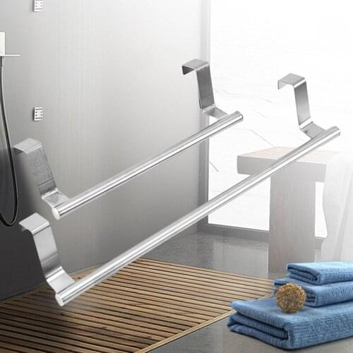 1pc Punch-free Towel Rack 24/36cm Stainless Steel Bathroom Towel Holder Stand Kitchen Cabinet Door Hanging Shelf Rag Towels Rack