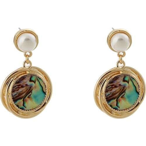 Natural Geometric Colorful Abalone Shell Swings Hanging Dangle Earrings Lovely Round Pendant New Earring Jewelry