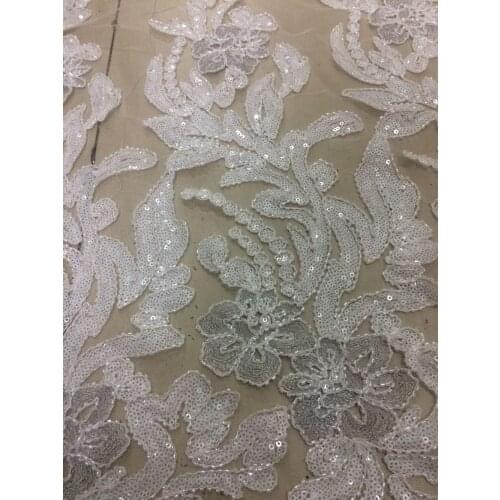 Top Quality African Net cord Lace SYJ-476 with white glass beads Embroidery lace fabric for nigerian lace fabric