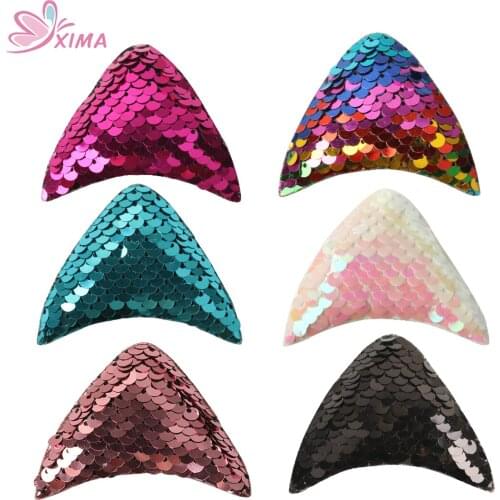 XIMA 12pcs/lot 2.5inch Reversible Sequin Cat Ears DIY Hair Accessories for Hairband Fashion Accessories