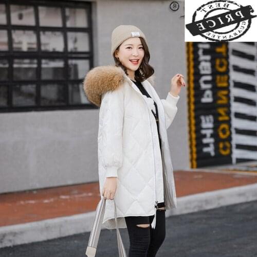 Womens Winter Down Jacket 2021 Plus Size Raccoon Fur Collar Parkas Womens White Duck Down Jackets Woman Coat Ropa 1a2