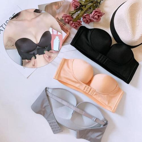 Women Strapless Bra Sexy Push Up Brassiere Non-Slip Seamless Underwear For Party Dress Fashion Thicken Solid Color Invisible Bra