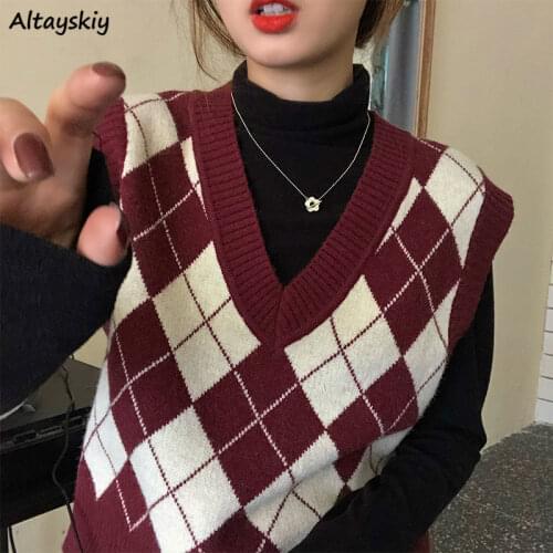 Argyle Sweater Vest Women Preppy Elegant Panelled England Style Retro Casual Soft Female Crop Trendy Slim Y2k Lady Clothes Chic