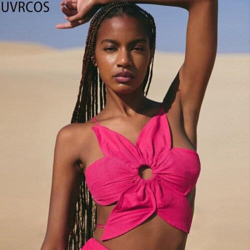 UVRCOS Camisoles Tanks Summer Clothes For Women 2021 Y2K Clothes Sexy Flower Shape Design Backless Halter Women Tops And Bloues