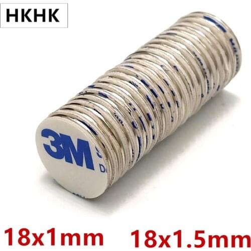 10/50PCS/LOT disc magnet 18*1 18x1.5 Belt with 3M self - adhesive N52 NdFeB magnet 18x1 Dia 18 x 1 Magnetic standard
