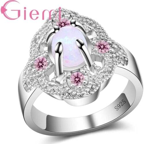 100% Original Natural Silver Color Wedding Rings for Women CZ Zircon Shiny Flower Engagement Couple Rings For Girl Lovers