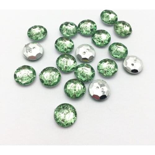 100pcs 11mm Acrylic Round Silver Plated Buttons Transparent Green 2 Holes Sewing Button For Scrapbooking Embellishments