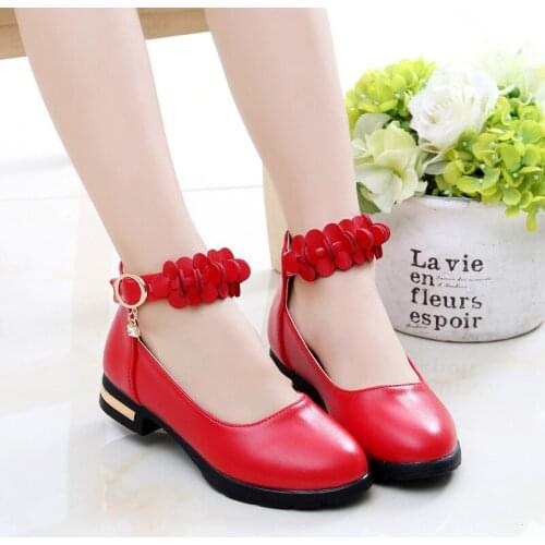 3 5 6 8 9 10 11 12 Years Fashion Flower Girl Elegant Dress Party Dance High Heels Leather Shoes Children Spring Kids Flat Shoes