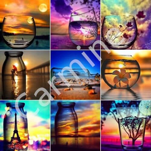 DIY 5D Diamond Painting Sunset Wine Bottle Scenery Cross Stitch Embroidery Mosaic Art Full Round&Square Drill Home Decoration