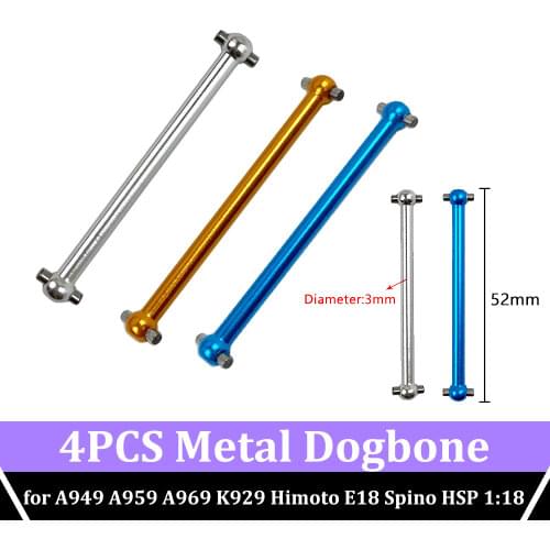 RC Parts 1/18 4PCS Metal Dogbone Parts Upgrade F/R for WLtoys A979 A949 A959 A969 K929 Himoto E18 Spino HSP Remote Control Car