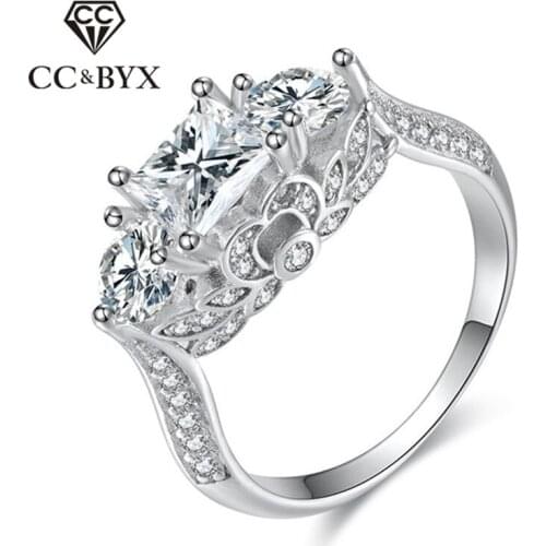 CC Trendy Jewelry S925 Silver Rings For Women Bride Wedding Vintage Palace Flowers Engagement Ringen Bijoux Drop Shipping R745